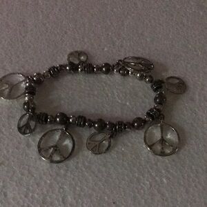 Silver-Tone Peace Sign Charm Bracelet - Women Jewelry